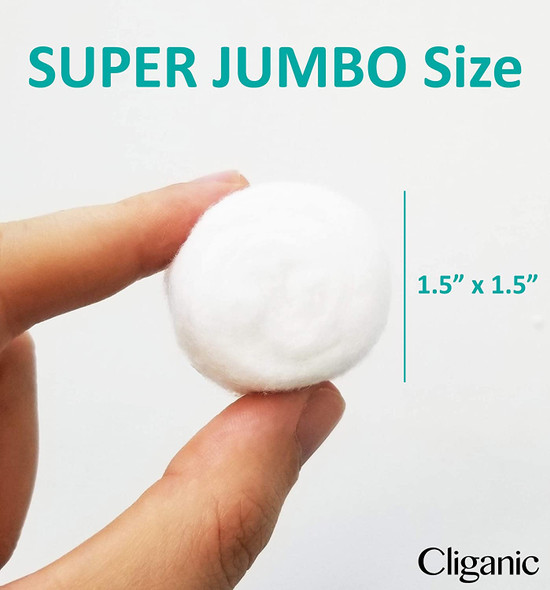 Cliganic Super Jumbo Cotton Balls (200 Count) - Hypoallergenic, Absorbent, Large Size, 100% Pure