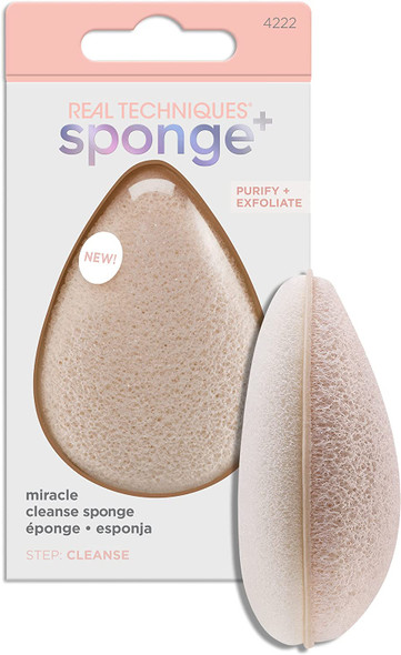 REAL TECHNIQUES Sponge+, Skin Care Facial Cleanser Tool, with Probiotics, exfoliate and clean pores, Miracle Complexion Sponge