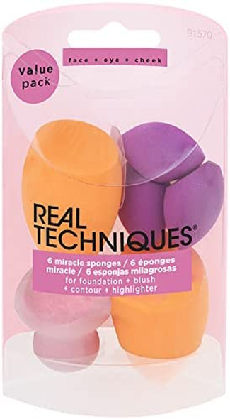 Real Techniques Miracle Complexion Makeup Sponge six pack for foundation, correction and sculpting (Packaging and Colour May Vary)