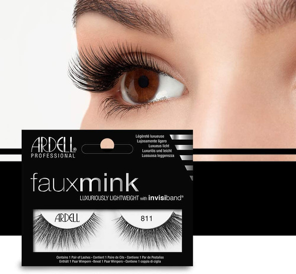 ARDELL False Eyelashes Faux Mink 811 Black Medium Volume Medium Length Flared Knot-Free Invisiband Faux Mink Cat-Eye Vegan-Friendly Cruelty-Free Lashes