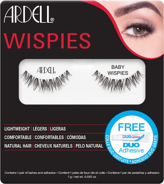 Ardell False Eyelashes Baby Wispies Black Light Volume Short Length Signature Wispies Criss-Cross Feathering Curl Comfortable Invisiband Vegan-Friendly Cruelty-Free False Lashes