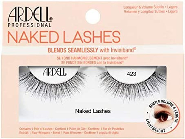 Ardell False Eyelashes Naked Lashes 423 Subtle Volume Subtle Length Super Soft Comfortable Invisiband Mid-Length Vegan-Friendly Cruelty-Free Eyelashes