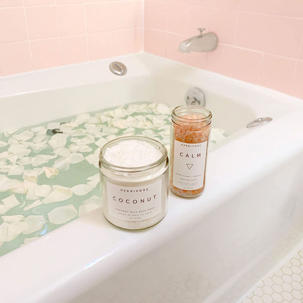 Herbivore Botanicals Luxurious Bath Duo - Coconut Bath Soak (8 oz) Bundle with Calm Soaking Salts (8 oz) for a Relaxing, Skin-Softening Bath