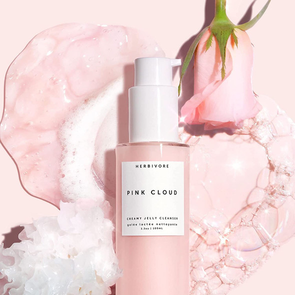 Herbivore Botanicals Pink Cloud Creamy Jelly Cleanser - Rosewater and Tremella Mushroom Face Wash Gently Hydrates and Removes Makeup (3.3 oz)