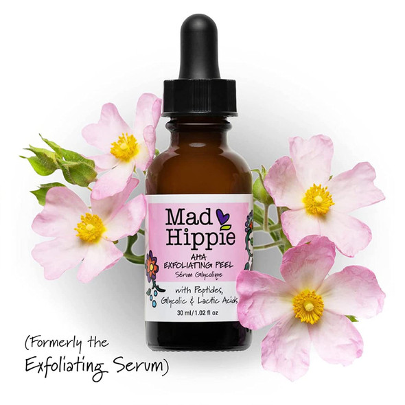 Mad Hippie AHA Exfoliating Peel with Peptides, Clean & Natural Skin Care, Alpha Hydroxy Acids - Glycolic Acid, Lactic Acid, Brighten Skin & Reduce the Appearance of Discolorations, 1.02 Fl. Oz.