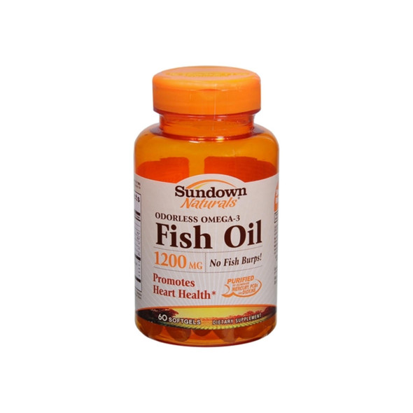 Sundown Naturals Odorless Omega-3 Fish Oil 1200 mg Softgels 60 Soft Gels