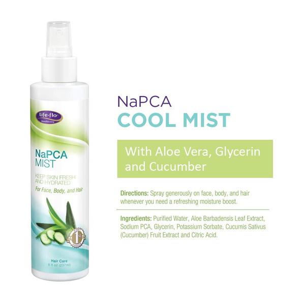 Life-flo NaPCA Mist | Hydrating Spray for Face, Body and Hair | With Aloe and Sodium PCA for Softer, Fresher Skin | 8oz