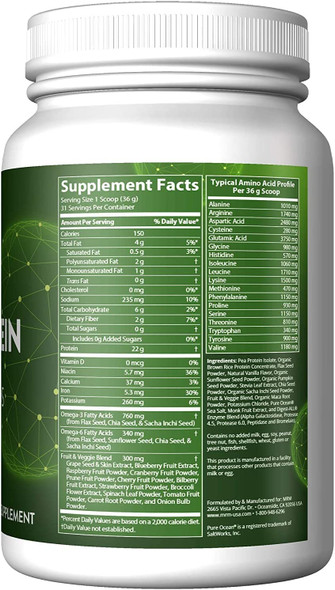 MRM Nutrition Veggie Protein with Superfoods | Vanilla Flavored | 22g Complete Protein | Over 8.8g Essential Amino acids | 13 superfoods | with Omega 3s and Omega6s | Keto Friendly | 30 Servings