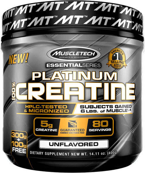 Creatine Monohydrate Powder | MuscleTech Platinum Creatine Powder | Pure Micronized Creatine Powder | Muscle Recovery + Muscle Builder for Men & Women | Workout Supplements | Unflavored (80 Servings)