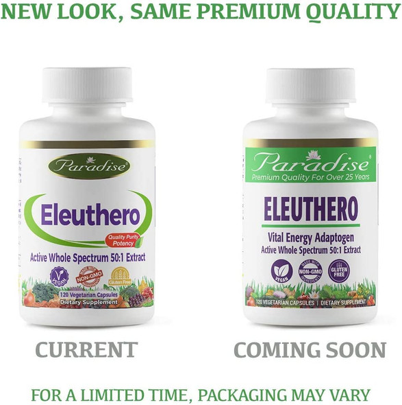 Paradise Herbs - Eleuthero Root - Vital Energy Adaptogen - Enhances Long-Term Energy Vitality | Increases Stamina + Maintain Optimum Performance & Health - 120 Count