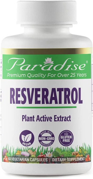 Paradise Herbs Resveratrol | Plant Active Extract | Antioxidant | Vegan | NON-GMO | Gluten Free 60 Vegetarian Capsules