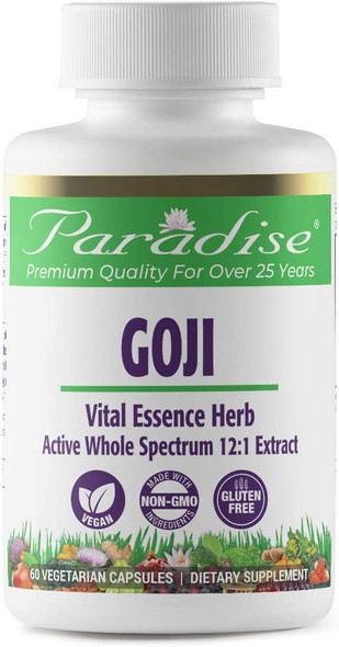 Paradise Herbs - Goji - Vital Essence Herb | Anti-Aging Tonic & Supports The Eyes + Skin & Entire Body- 60 Count