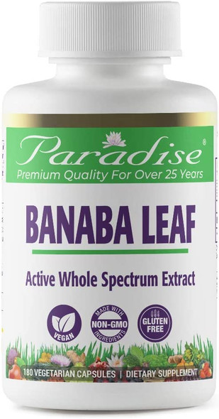 Paradise Herbs Banaba Leaf | 250 mg Active Whole Spectrum Extract | Vegan | NON-GMO| Gluten Free 180 Vegetarian Capsules