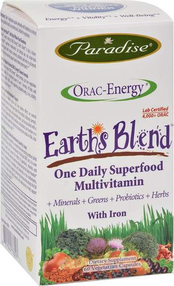 Paradise Herbs Orac-Energy Multi with Iron - One Daily Superfood Multivitamin - Gluten Free - 60 Vegetarian Capsules (Pack of 2)