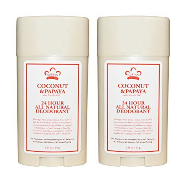 Nubian Heritage 24-Hour Natural Deodorant (Coconut & Papaya), With Coconut Oil, Papaya Extract, Shea Butter & Grapefruit Seed Extract, 2.25 oz (Pack of 2)