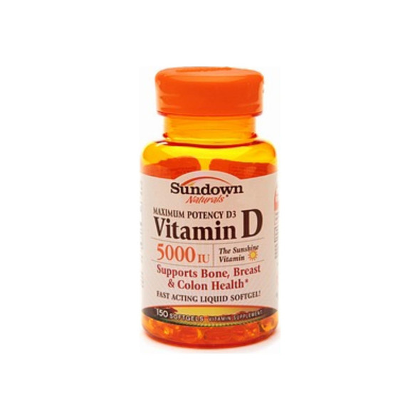 Sundown Naturals Vitamin D3 5000 IU Softgels Maximum Potency 150 Soft Gels