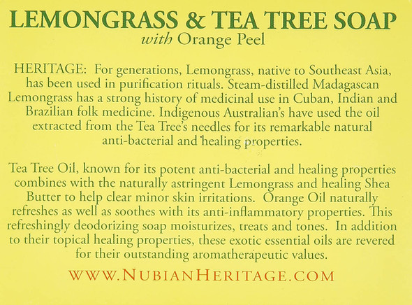 Nubian Heritage Lemongrass & Tea Tree Bar Soap, 5 oz