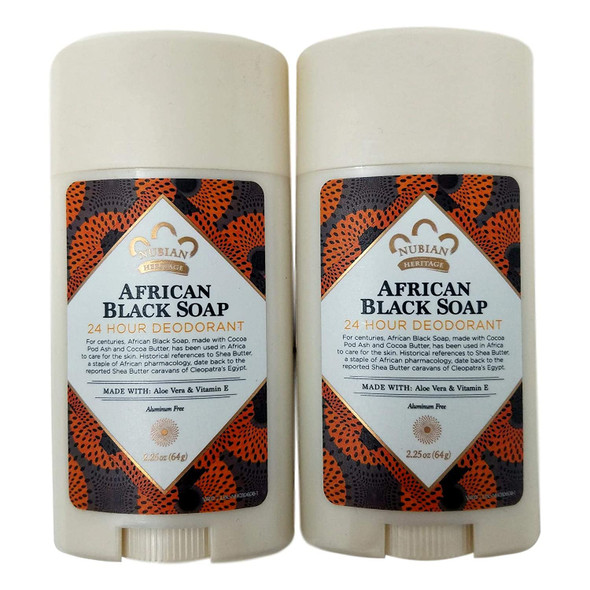 Nubian Heritage 24 Hour All Natural Deodorant African Black Soap With African Black Soap Extract, Shea Butter, Grapefruit Seed Extract, Vitamin E and Sandalwood Oil, 2.25 oz (64 g) each