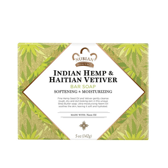 Nubian Heritage Bar Soap Indian Hemp & Haitian Vetiver, 5 oz - Pack of 12
