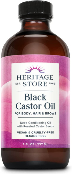 Heritage Store Black Castor Oil, Traditionally Roasted, Nourishing Hair Treatment, Deep Hydration for Hair Care, Skin Care, Bold Eyelashes & Brows, Vegan, Hexane Free & Cruelty Free, 8oz