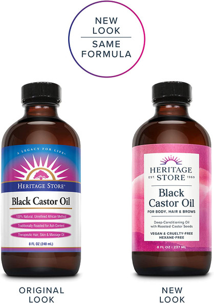 Heritage Store Black Castor Oil, Traditionally Roasted, Nourishing Hair Treatment, Deep Hydration for Hair Care, Skin Care, Bold Eyelashes & Brows, Vegan, Hexane Free & Cruelty Free, 8oz
