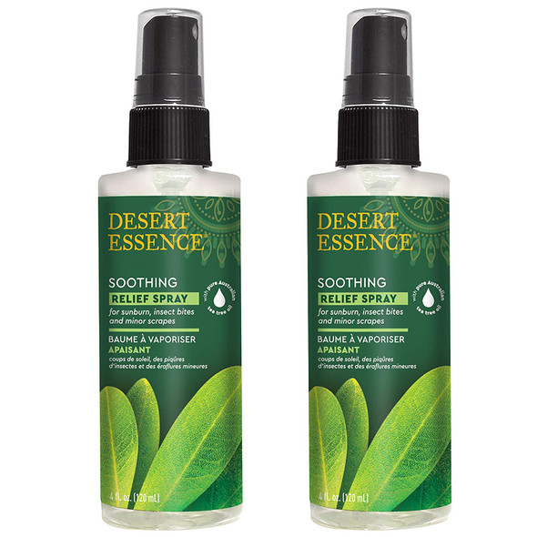 Desert Essence Relief Spray - 4 Fl Ounce - Pack of 2 - Eco-Harvest Tea Tree Oil & Other Essential Oils - Natural First Aid - Minor Burns - Sunburn - Insect Bites - Scrapes