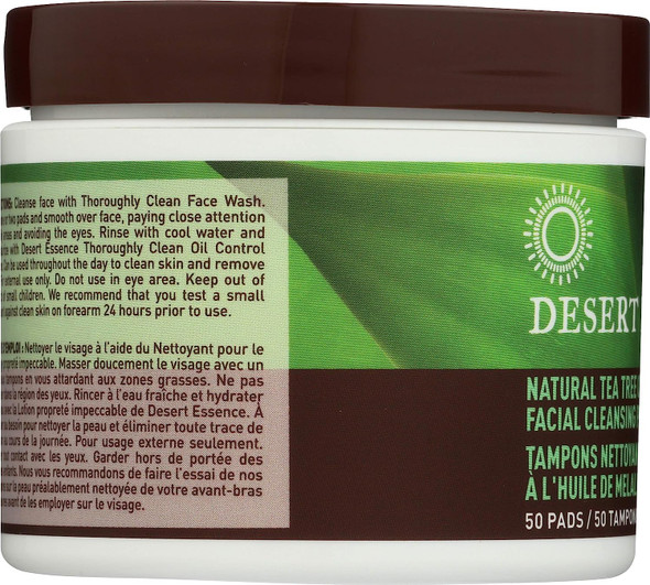 Desert Essence Facial Cleansing Pads Tea Tree Oil, 50 Pads, 0.75 Bottle