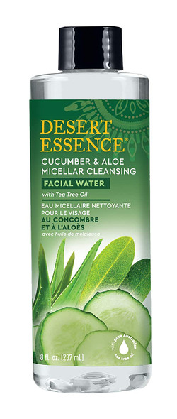 Desert Essence Facial Water - Cucumber & Aloe Micellar w/Tea Tree Oil - 8 Fl Oz - Micellar Cleansing - Calms Irritated Skin - Revitalized & Refreshed