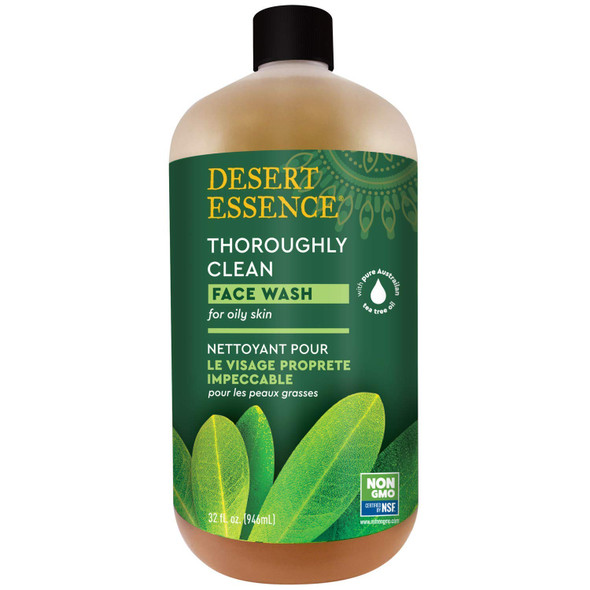 Desert Essence Thoroughly Clean Face Wash - Original - 32 Fl Ounce - Tea Tree Oil - For Soft Radiant Skin - Gentle Cleanser - Extracts Of Goldenseal, Awapuhi, & Chamomile Essential Oils