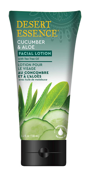 Desert Essence Facial Lotion - Cucumber & Aloe w/Tea Tree Oil - 3.4 Fl Oz - Moisturizes, Protects & Softens Skin - Aloe - Cooling Cucumber - Brighten & Tone