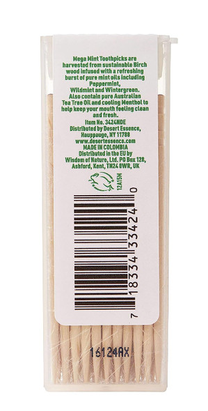 Desert Essence Tea Tree Oil Mega Mint Toothpicks - 55 Pieces - Australian Tea Tree Oil - Refreshes Mouth - Infused Pure Mint Oils - On The Go - Food Residue & Buildup Removal