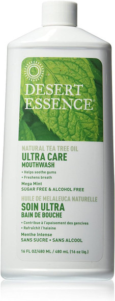 Ultra Care Mouthwash - Made With Natural Tea Tree Oil - Sugar-Free, Alcohol-Free - Mega Mint, 16 fl oz (Pack of 2)