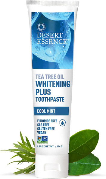 Desert Essence Natural Whitening Plus Tea Tree Oil Bundle - 1 Unit of 6.25 Ounce Toothpaste & 16 Fl Ounce Mouthwash - Refreshing Taste - Promotes Healthy Mouth - Complete Oral Care