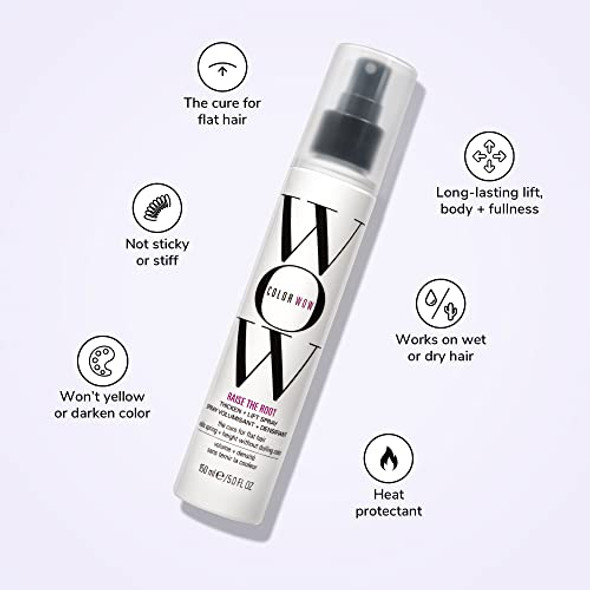 Color Wow Raise the Root Thicken + Lift Spray  All-day root lift + volume on wet or dry hair; never sticky or stiff; non-yellowing; heat protection; for all hair types, especially fine, flat hair