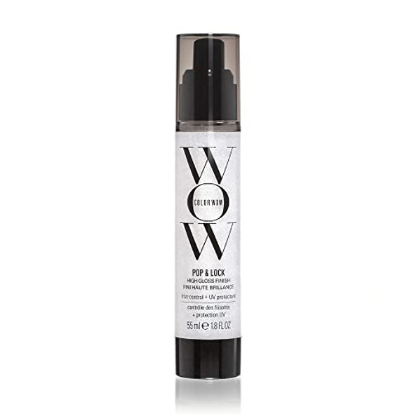 Color Wow Pop + Lock Frizz Control + Glossing Serum  Anti-frizz serum with heat protection; Seals split ends; Moisturizes; Prevents color fade; UV protection; Silkens and shines dull, dehydrated hair