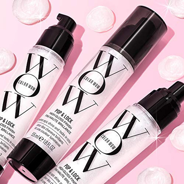 Color Wow Pop + Lock Frizz Control + Glossing Serum  Anti-frizz serum with heat protection; Seals split ends; Moisturizes; Prevents color fade; UV protection; Silkens and shines dull, dehydrated hair