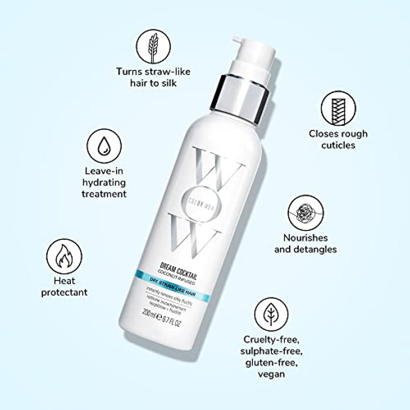 Color Wow Dream Cocktail Coconut-Infused No frizz leave-in conditioner turns dry, damaged hair to silk in a single blow dry; Coconut oil complex detangles, silkens; heat protection; closes cuticles