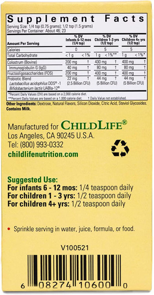 CHILDLIFE ESSENTIALS Colostrum with Probiotics for Infants, Babys, Kids, Toddlers, Children, and Teens 50 Grams Powder