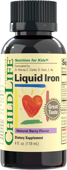 ChildLife Essentials Liquid Iron - Dietary Supplement for Infants, Baby, Kids, Toddlers, Children, and Teens - Natural Berry Flavor, 4 Fluid Ounces