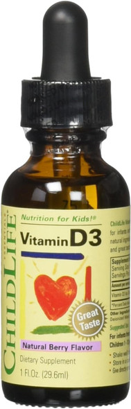 ChildLife Essentials Vitamin D3, Natural Berry Flavor - Gluten Free, Alcohol Free, Casein Free - 1 fl. oz (Pack of 3)