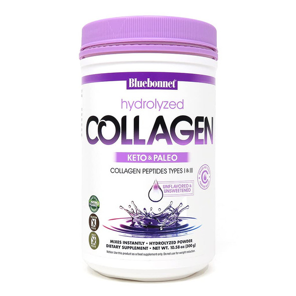 Bluebonnet Nutrition Hydrolyzed Collagen Powder, Supports Hair, Skin, and Nails, Soy-Free, Gluten-Free, Non-GMO, Grass-fed Cows, Pasture Raised, 10.58 oz, 25 Servings, Unflavored, Unsweetened