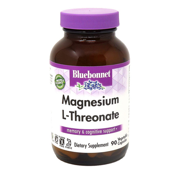 Bluebonnet Nutrition Magnesium L-Threonate, for Cognitive Function and Mood, Soy-Free, Gluten-Free, Non-GMO, Dairy-Free, Kosher, Vegan, 90 Vegetable Capsules, 30 Servings