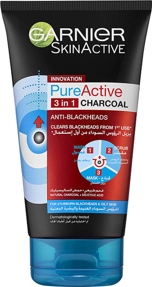 SkinActive Pure Active 3-in-1 Charcoal Face Wash 150ml