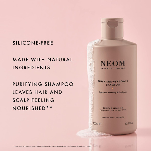 NEOM- Super Shower Power Natural Shampoo, 300ml | Purifying Cleanser | Spearmint, Rosemary & Eucalyptus | For All Hair Types | Vegan