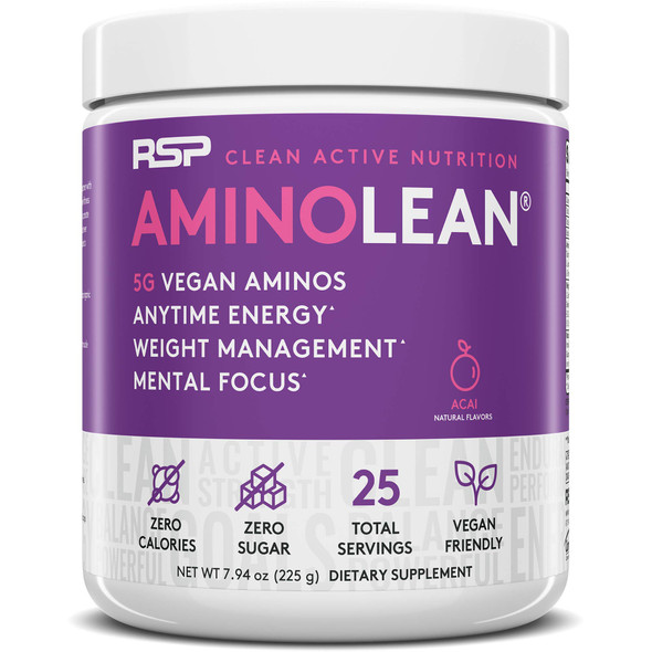 Vegan AminoLean Pre Workout Energy (Acai 25 Servings) with AminoLean Recovery Post Workout Boost (Blue Raspberry 30 Servings)