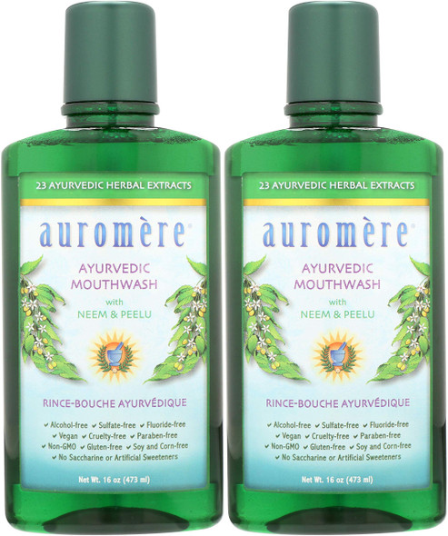 Auromere Ayurvedic Mouthwash - Vegan, Fluoride Free, Alcohol Free, Natural, Non GMO (16 fl oz), 2 Pack