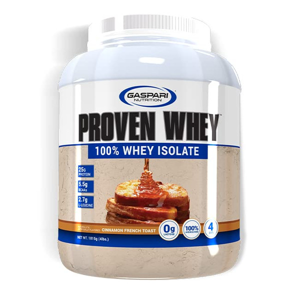 Gaspari Nutrition Proven Whey, 100% Hydrolyzed Whey Isolate, High Protein, Lactose Free, Low Carbohydrate and Low Sugar (4 lb, Cinnamon French Toast)