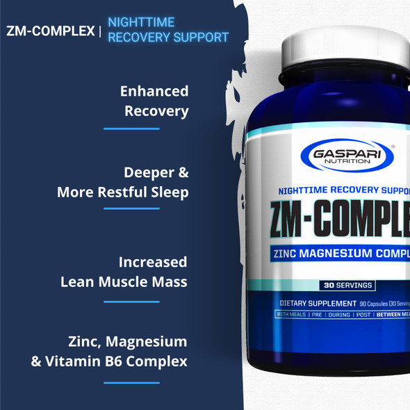 Gaspari Nutrition ZM-Complex: Nighttime Muscle Recovery and Healthy Sleep Support for Men and Women - Zinc, Magnesium, Vitamin B-6, 90 Capsules