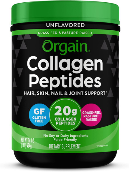 Orgain Hydrolyzed Collagen Peptides Powder + Superfoods, 20G Grass Fed Collagen - Hair, Skin, Nail, & Joint Support Supplement, Paleo & Keto, Non-Gmo, Type I And Iii, 1Lb (Packaging May Vary)