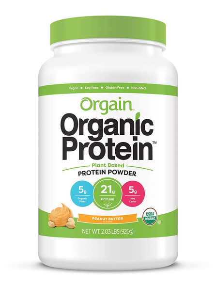 Orgain Organic Plant Based Protein Powder, Peanut Butter - Vegan, Low Net Carbs, 2.03 Pound & Organic Green Superfoods Powder, Original - Antioxidants, 1 Billion Probiotics, Vegan, 0.62 Pound